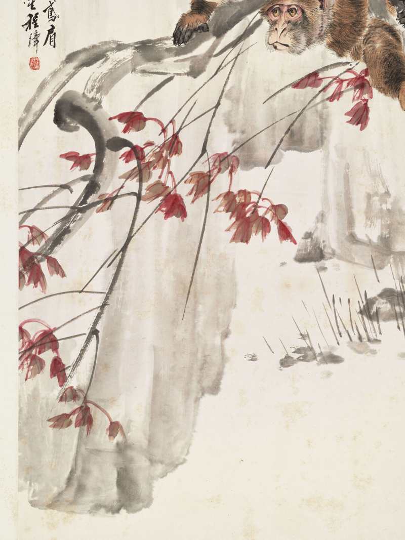 辛卯（1891年）作 程璋 红叶双猿 - 图4