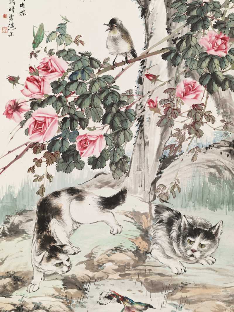 癸未（1943年）作 张生镛 游园猫戏 - 图3
