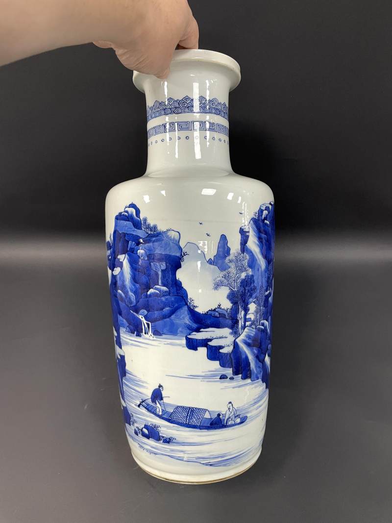 清康熙 青花深山访友图棒槌瓶 - 图5