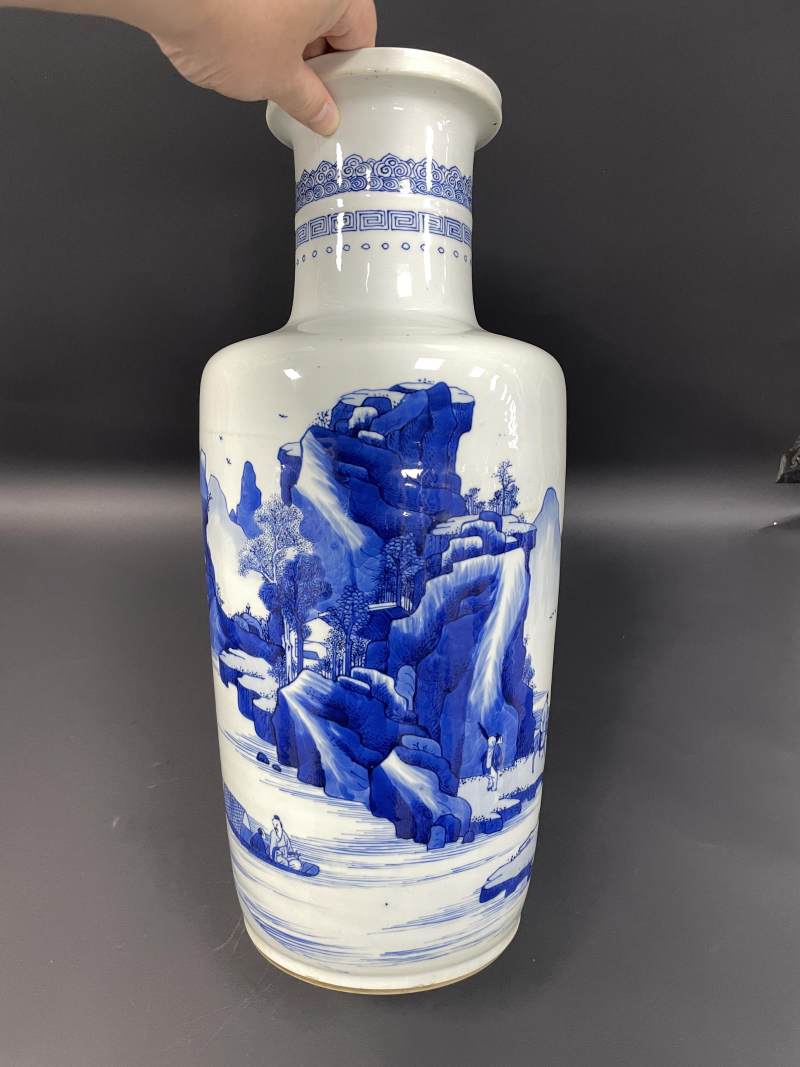 清康熙 青花深山访友图棒槌瓶 - 图6