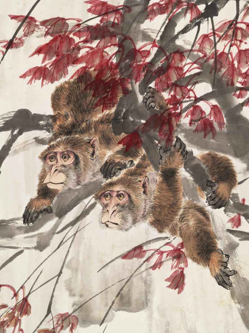辛卯（1891年）作 程璋 红叶双猿 - 图5