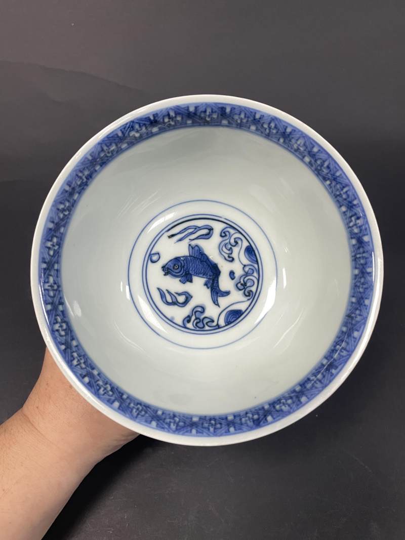 明晚期 青花鱼藻纹高足碗 - 图7