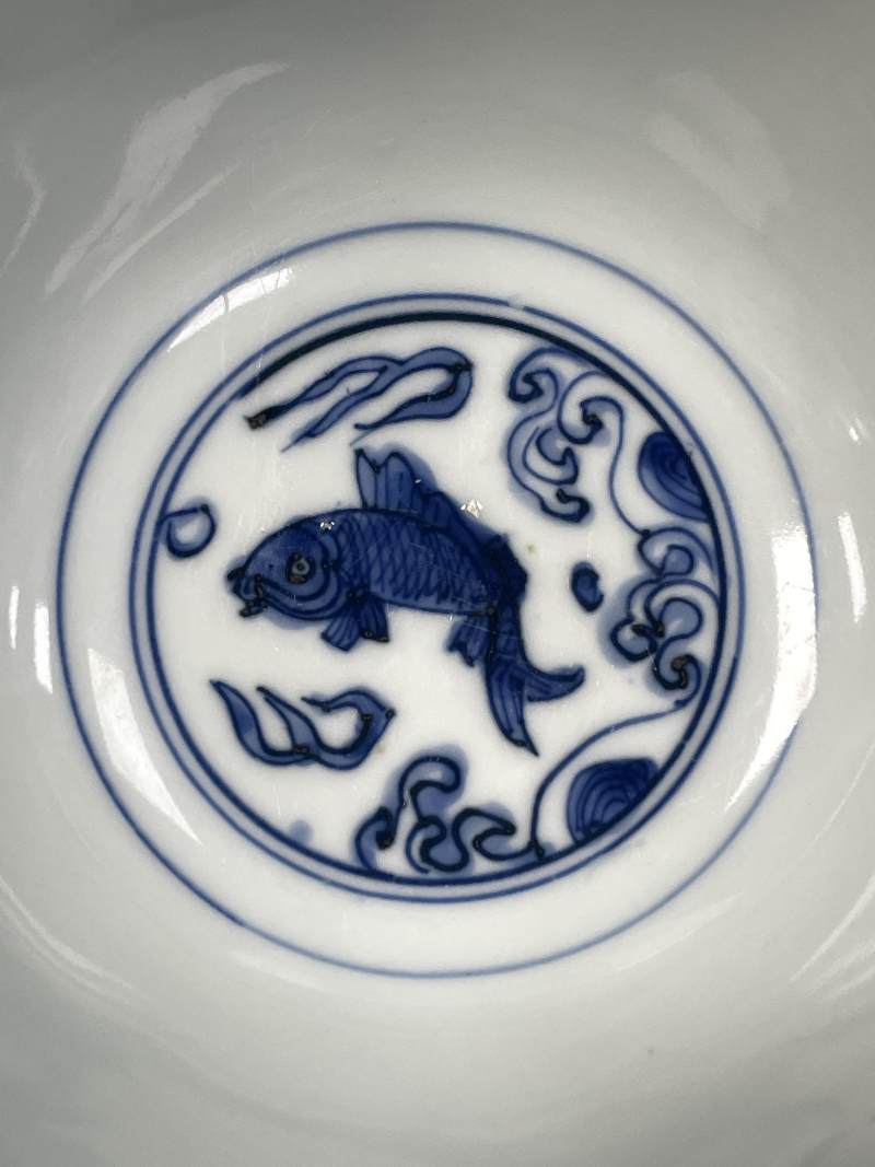 明晚期 青花鱼藻纹高足碗 - 图8