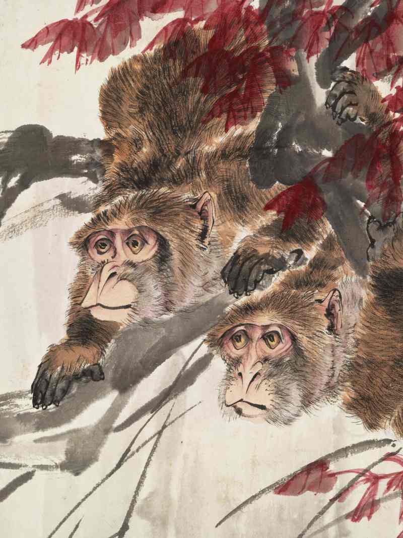 辛卯（1891年）作 程璋 红叶双猿 - 图6