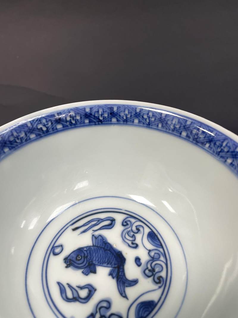 明晚期 青花鱼藻纹高足碗 - 图9