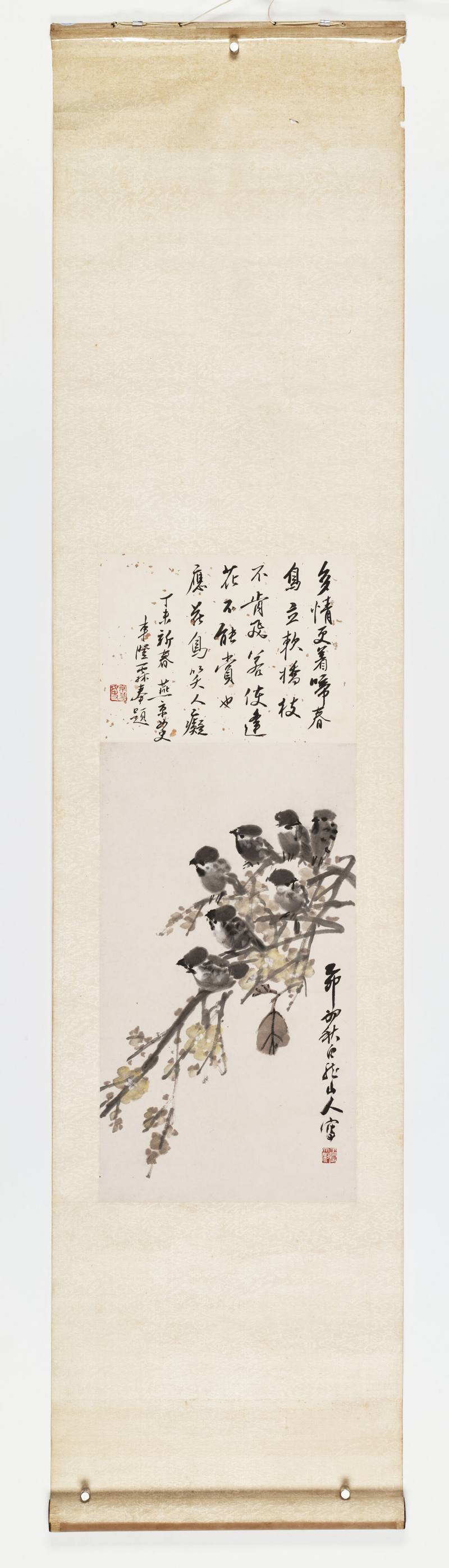 乙卯（1915年）作 王一亭 秋叶群雀 - 图2