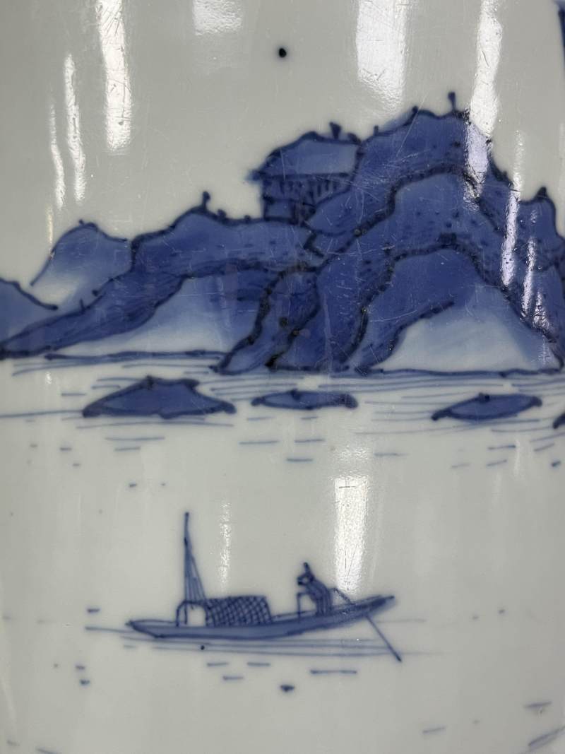 明崇祯 青花山水人物纹笔筒 - 图9