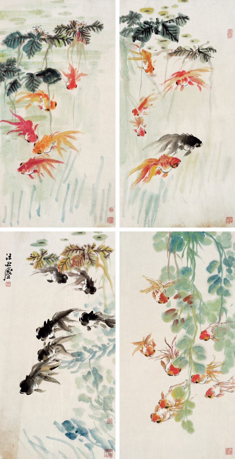 汪亚尘 花鸟四屏 - 图1