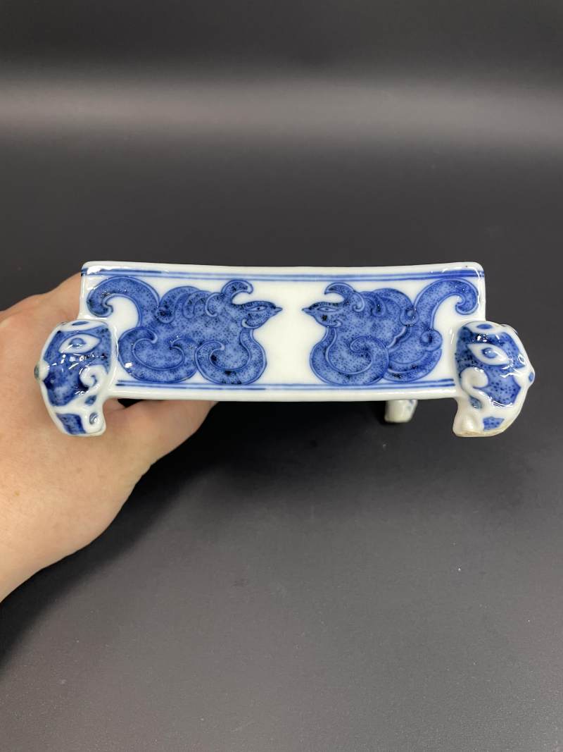 清中期 青花夔凤纹四方砚 - 图3