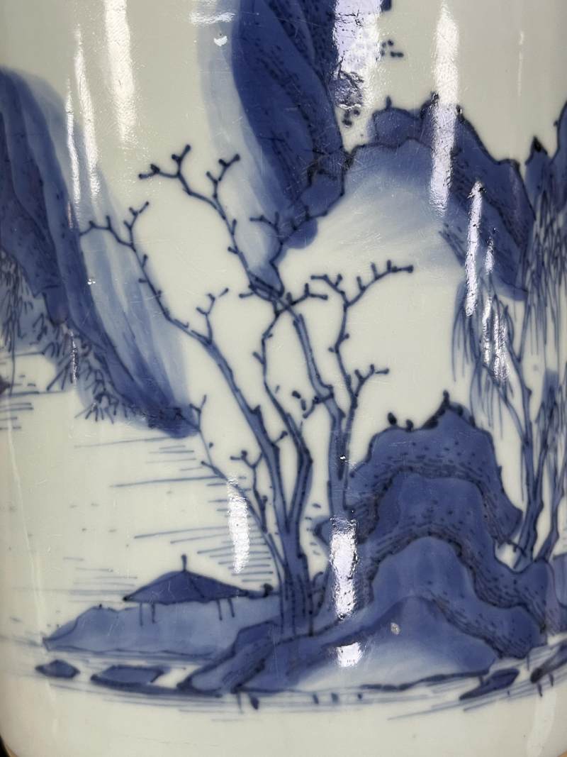 明崇祯 青花山水人物纹笔筒 - 图10