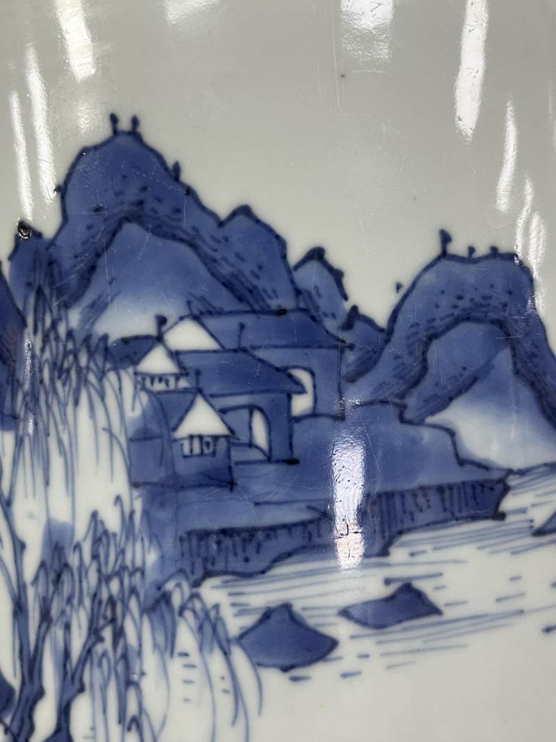 明崇祯 青花山水人物纹笔筒 - 图11