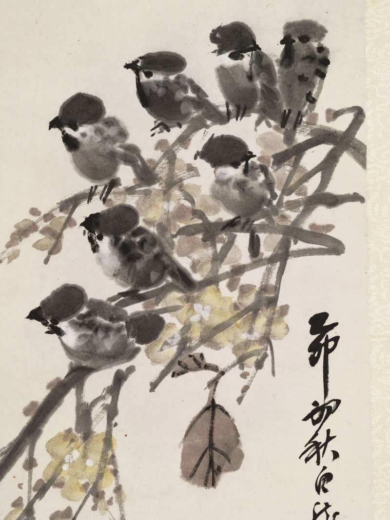 乙卯（1915年）作 王一亭 秋叶群雀 - 图5