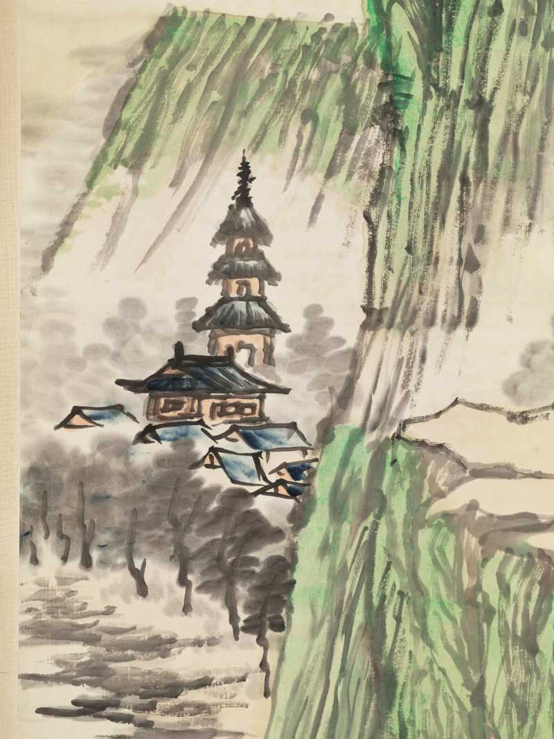 李云汉 青绿山水四屏 - 图30