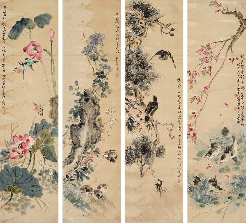 己巳（1929年）作 丁宝书 花鸟四帧
