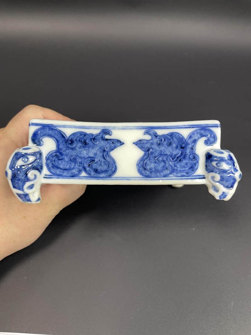 清中期 青花夔凤纹四方砚 - 图5