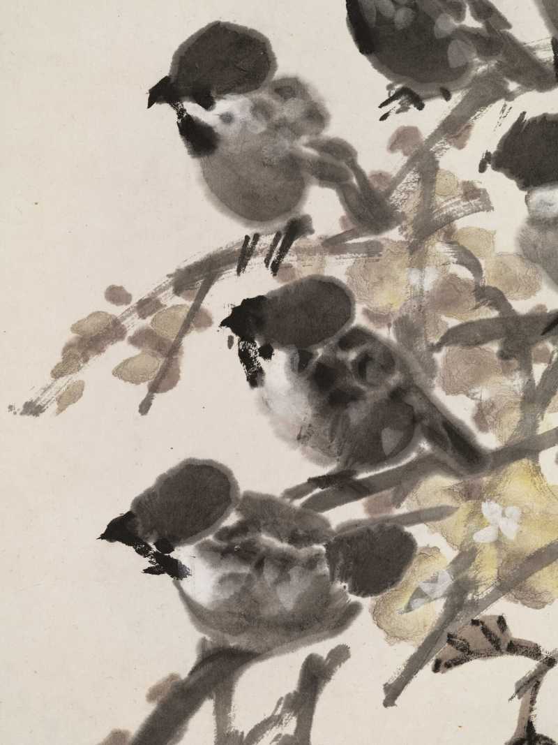 乙卯（1915年）作 王一亭 秋叶群雀 - 图8