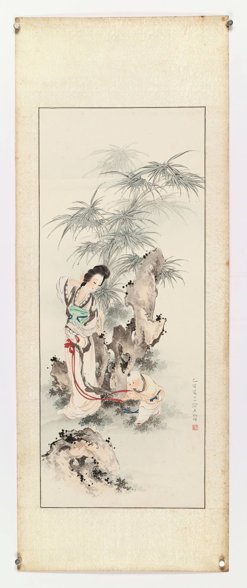 乙酉（1945年）作 王叔晖 教子图四屏 - 图2