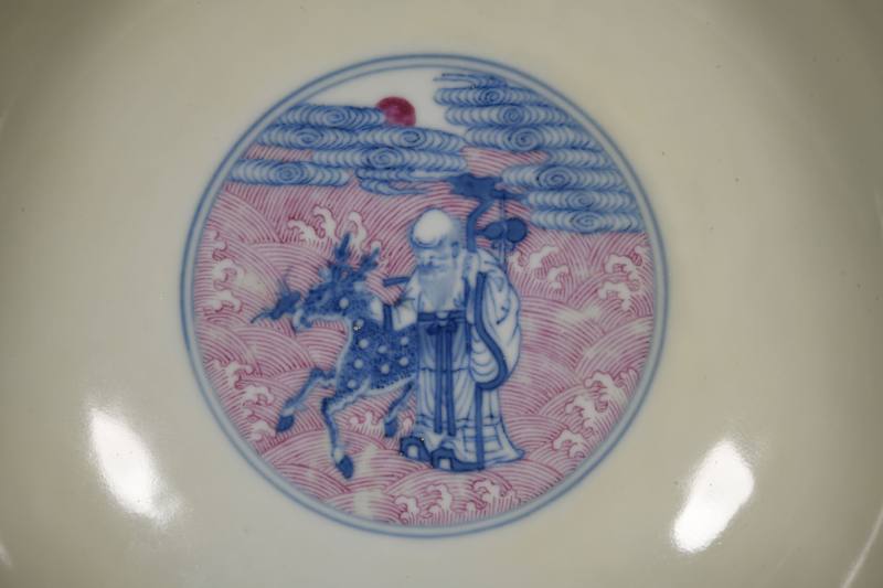 清道光 青花胭脂红八仙庆寿图大碗 - 图3
