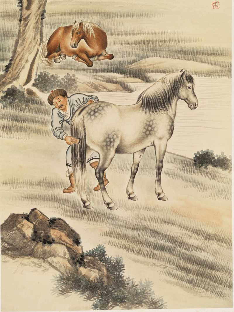 甲戌（1934年）作 马晋 洗马图 - 图3