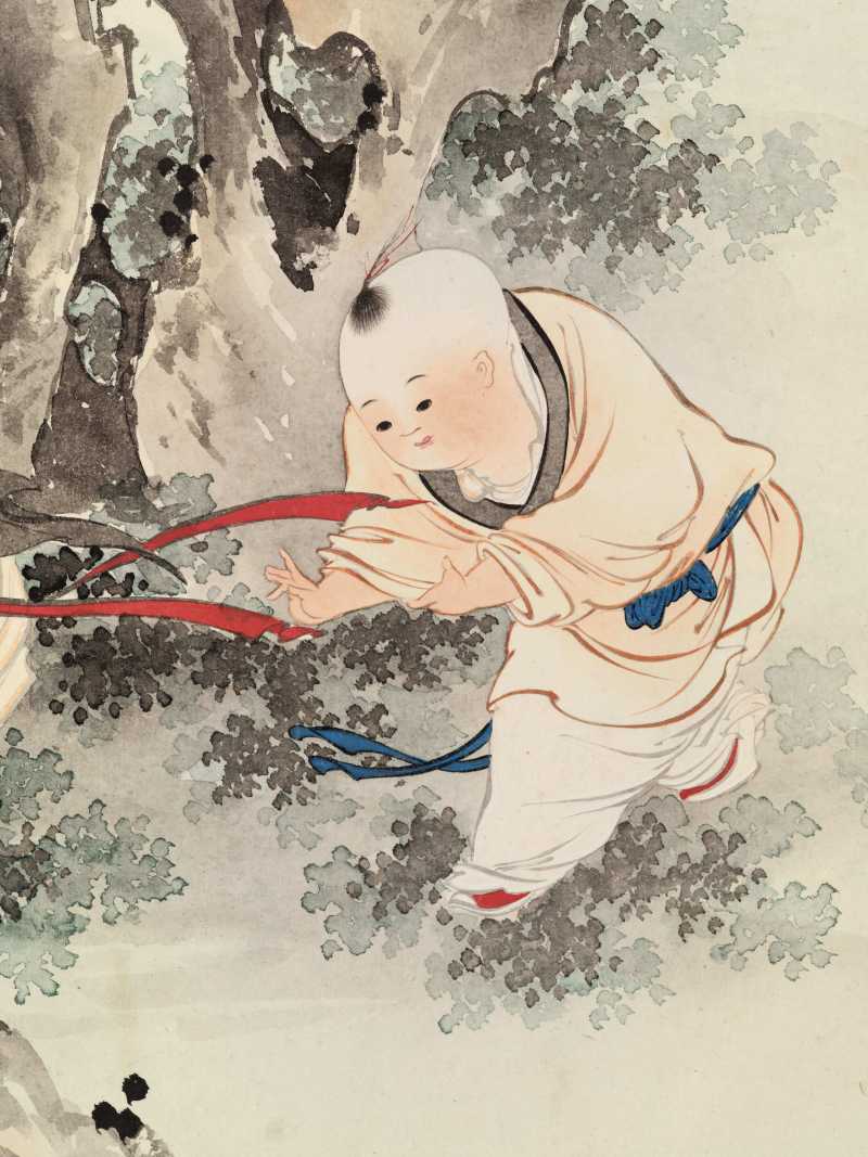 乙酉（1945年）作 王叔晖 教子图四屏 - 图5