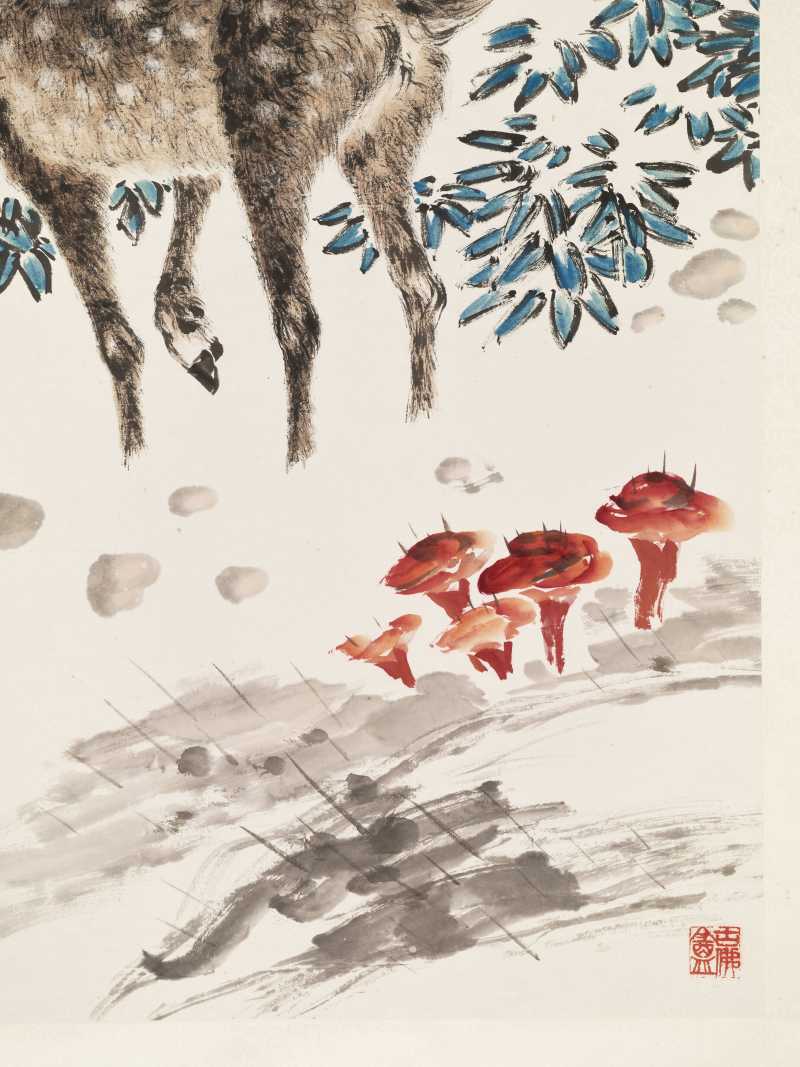 戊辰（1928年）作 金梦石 芝鹿图 - 图4