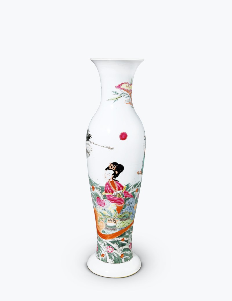 清康熙 五彩加粉彩麻姑献寿图瓶