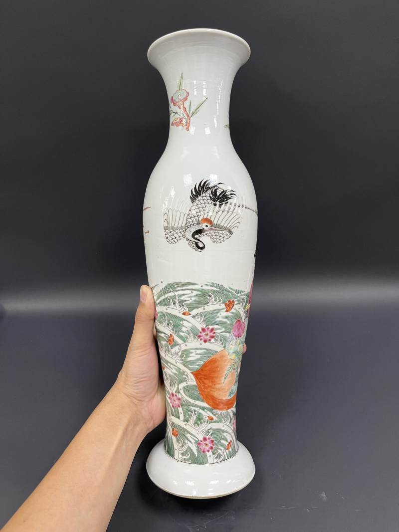 清康熙 五彩加粉彩麻姑献寿图瓶 - 图2