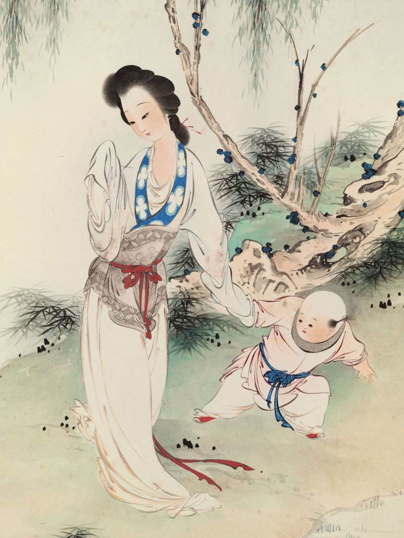 乙酉（1945年）作 王叔晖 教子图四屏 - 图11