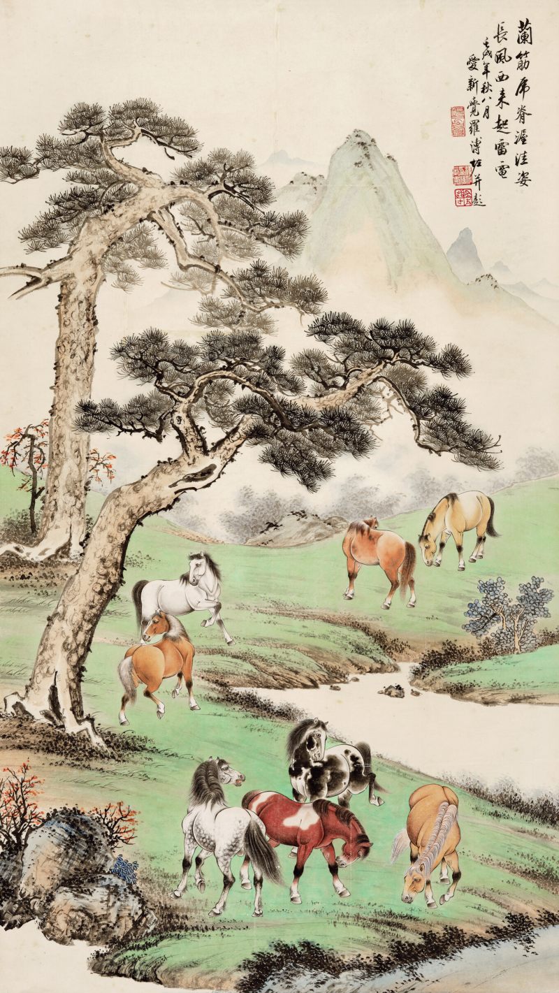 壬戌（1982年）作 溥佐 八骏图