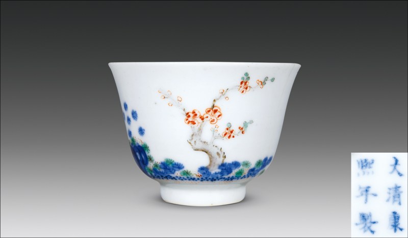 清晚期 青花五彩花神杯