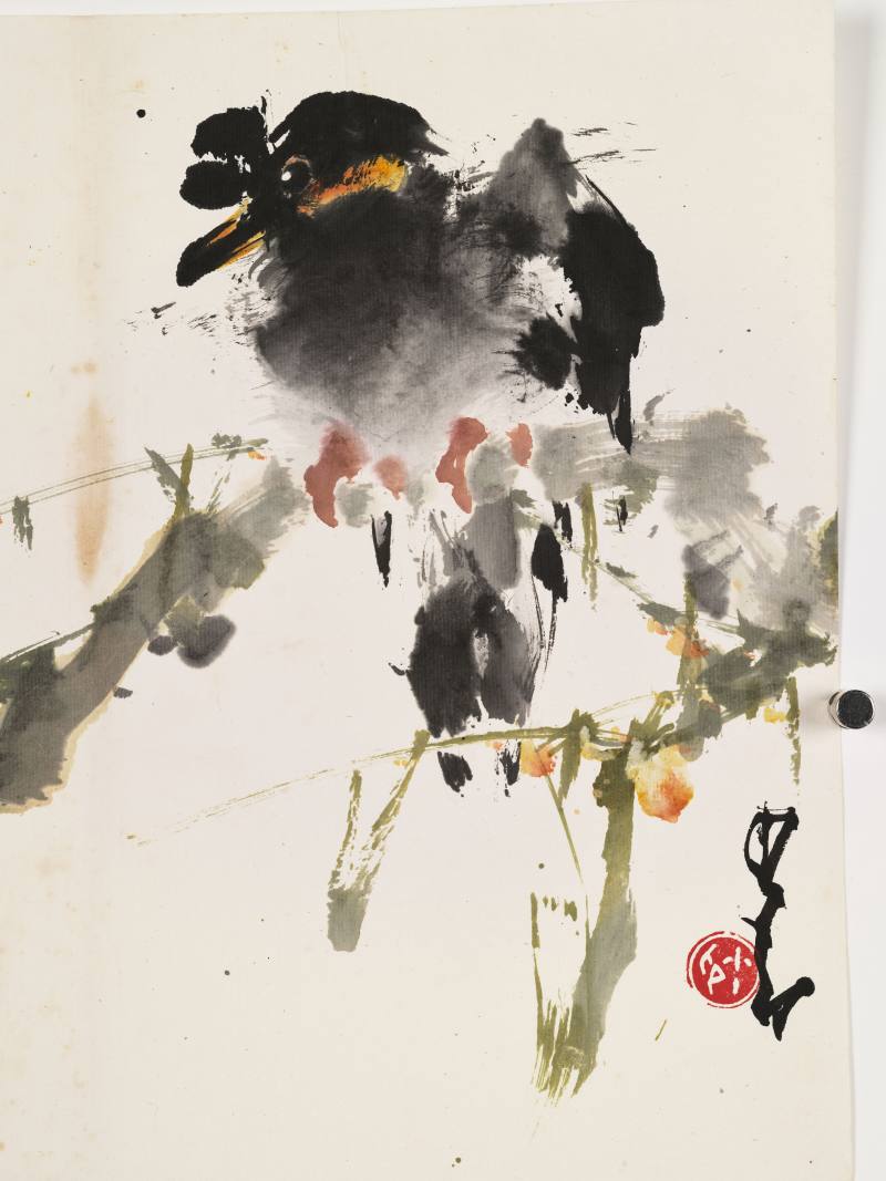 赵少昂 花枝小鸟二帧 - 图4