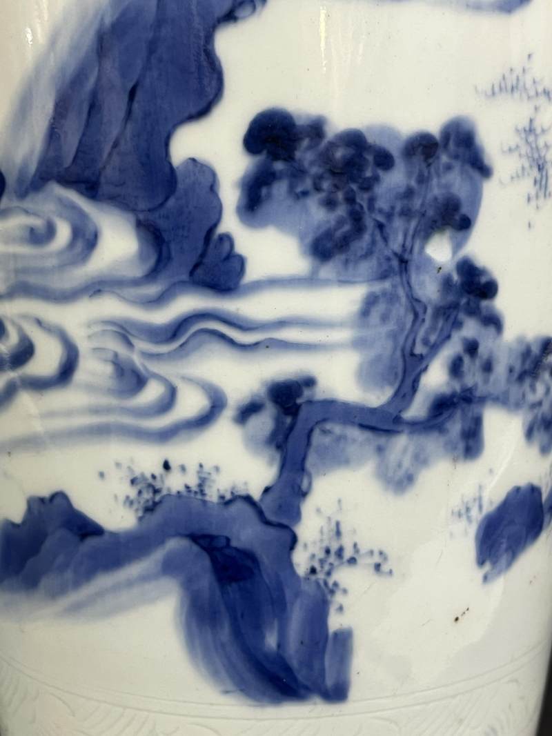明崇祯 青花张骞出西域人物故事图筒瓶 - 图14