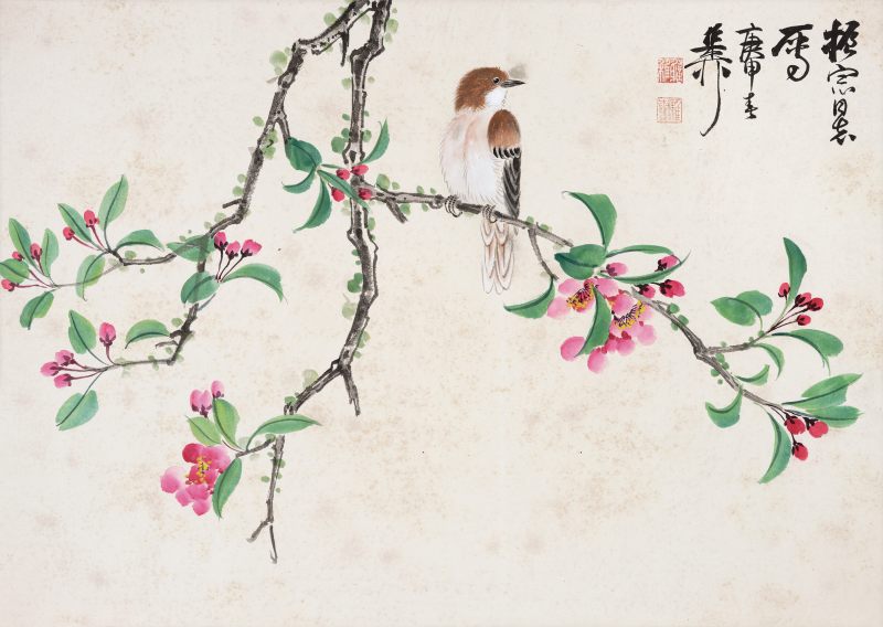 庚申（1980年）作 谢稚柳 桃花小鸟 - 图1