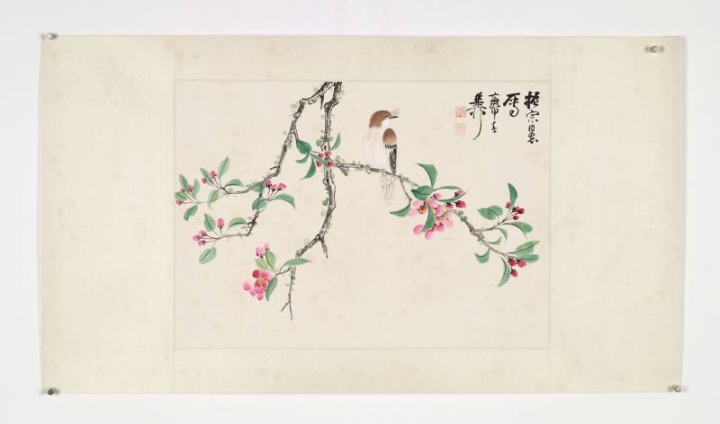 庚申（1980年）作 谢稚柳 桃花小鸟 - 图2