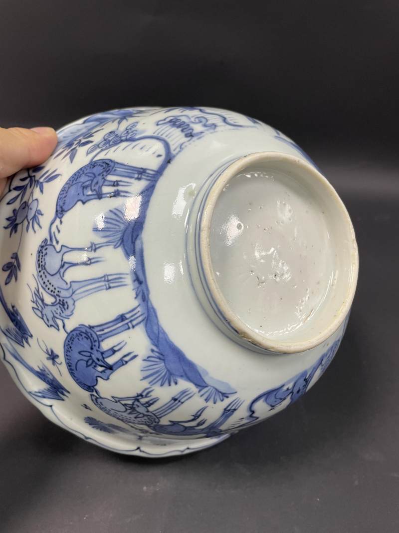明万历 青花喜禄封侯图花口大碗 - 图19