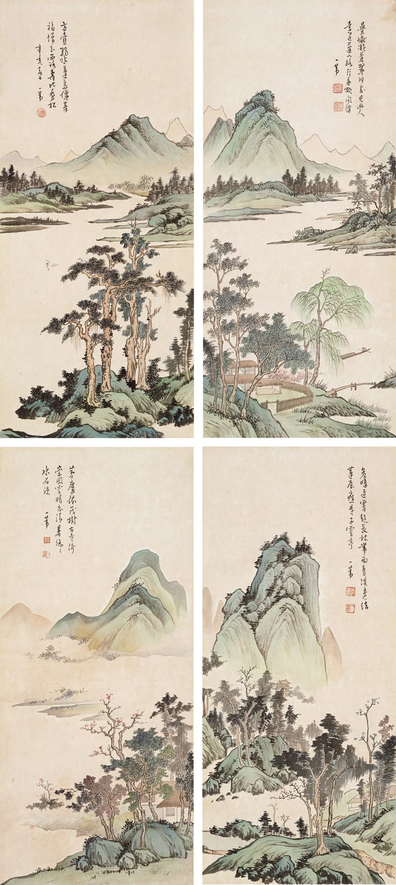 辛亥（1971年）作 萧一苇 山水四屏