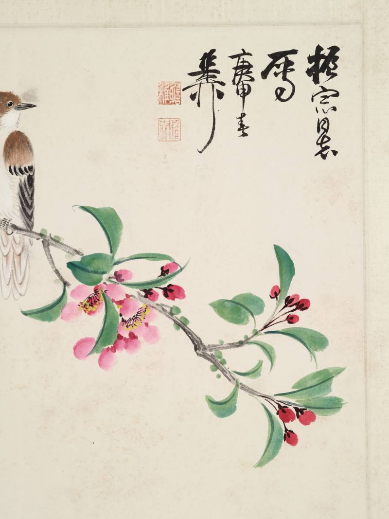 庚申（1980年）作 谢稚柳 桃花小鸟 - 图3