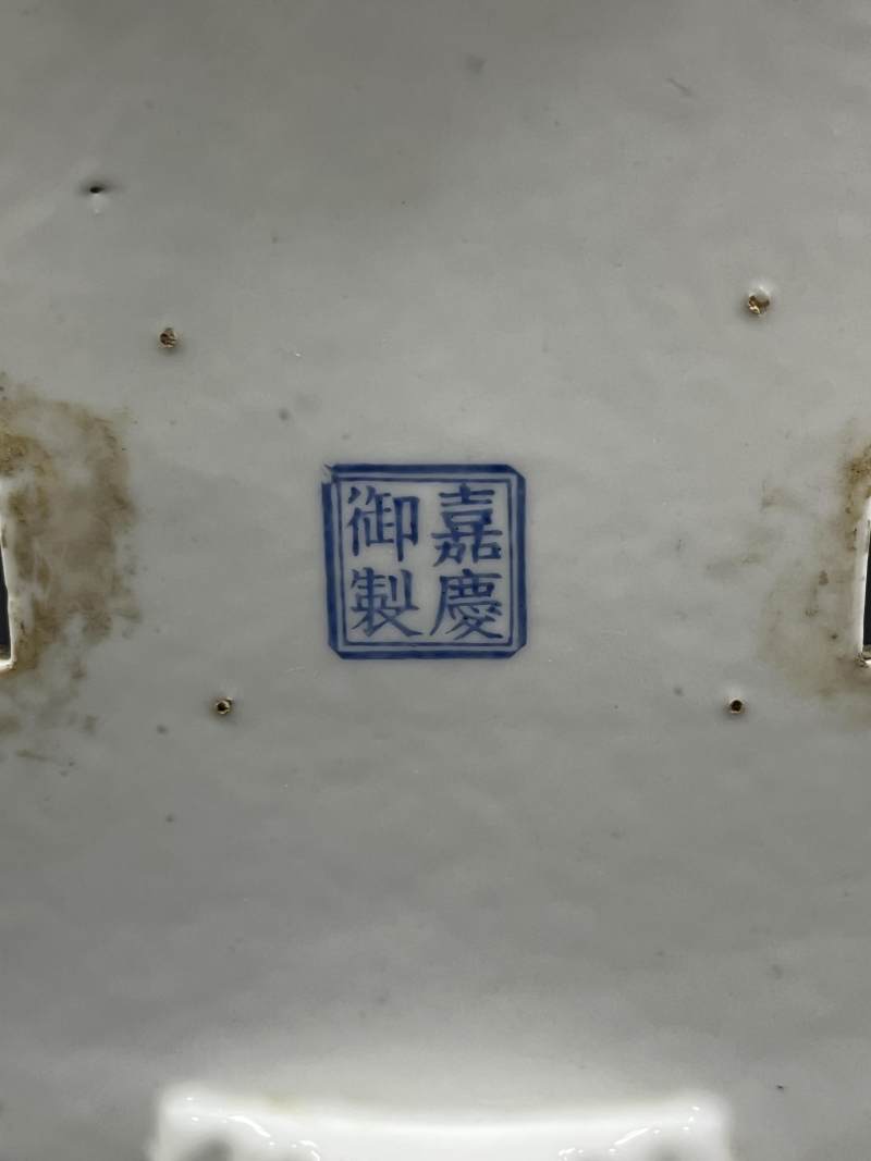 民国 矾红墨彩山水人物纹椭圆花盆一对 - 图23