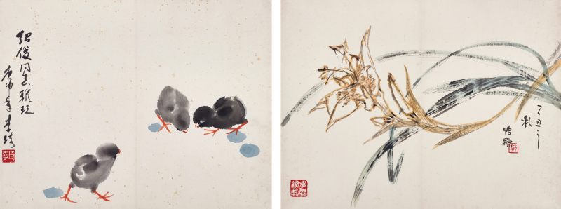 庚申（1980年）、乙丑（1985年）作 李琦、郭怡孮 雏鸡、秋花 - 图1