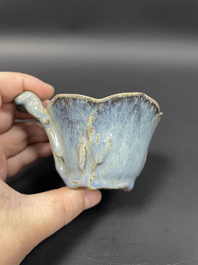 清早期 紫砂胎宜钧釉玉兰杯 - 图2