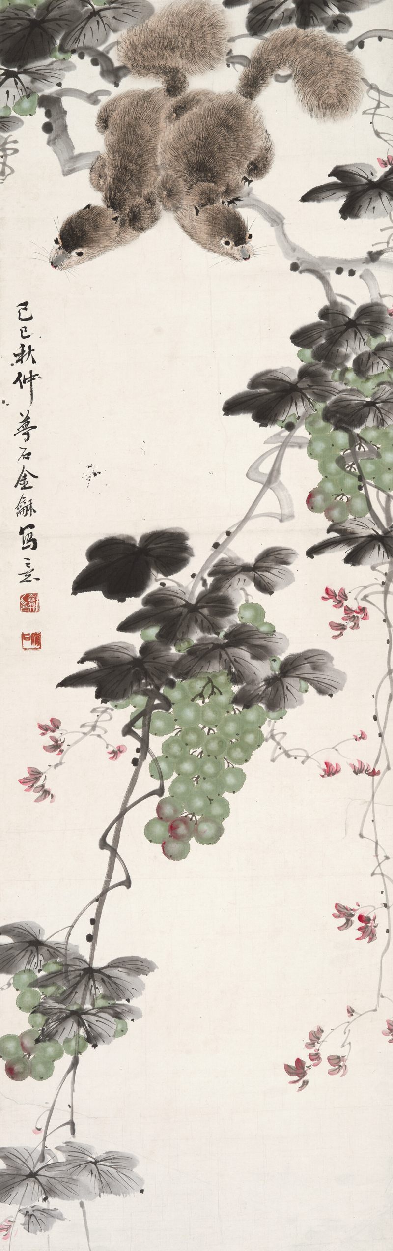 己巳（1929年）作 金梦石 松鼠葡萄