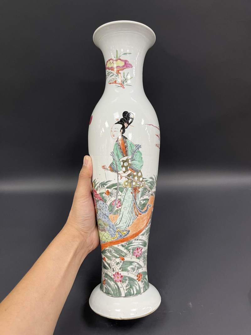清康熙 五彩加粉彩麻姑献寿图瓶 - 图4
