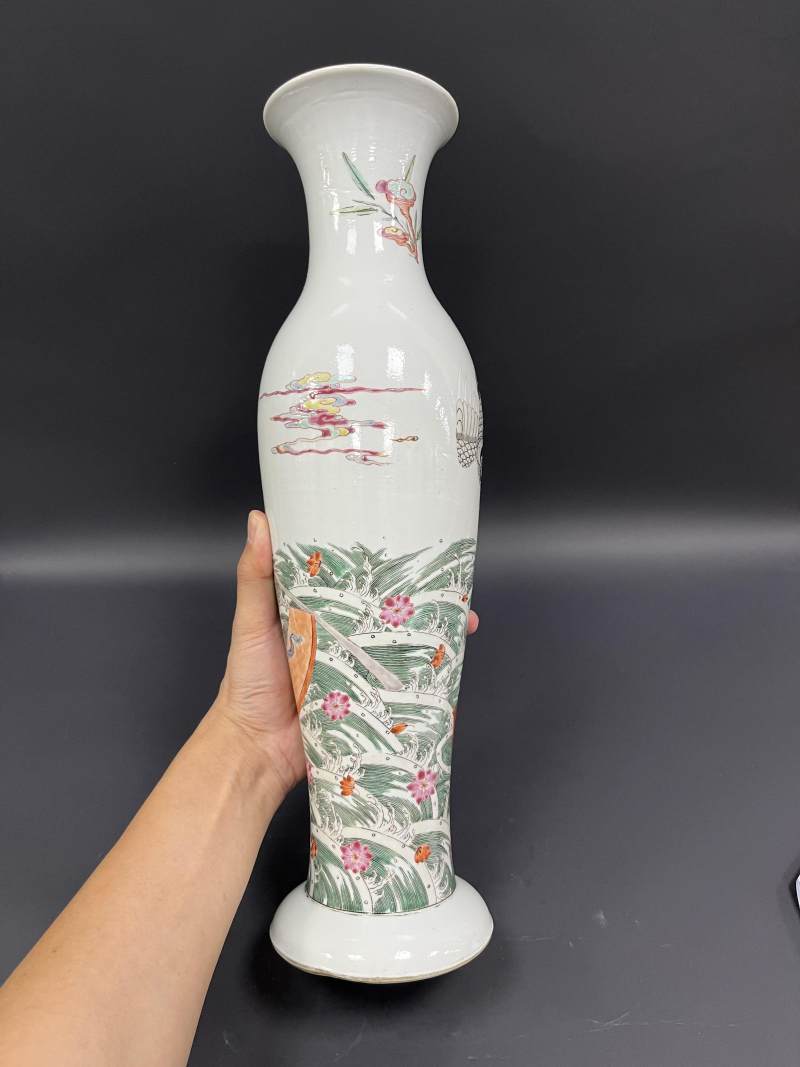 清康熙 五彩加粉彩麻姑献寿图瓶 - 图5
