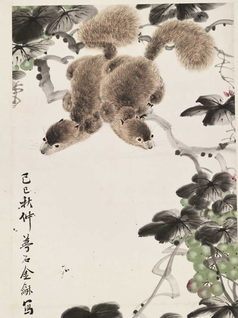 己巳（1929年）作 金梦石 松鼠葡萄 - 图3