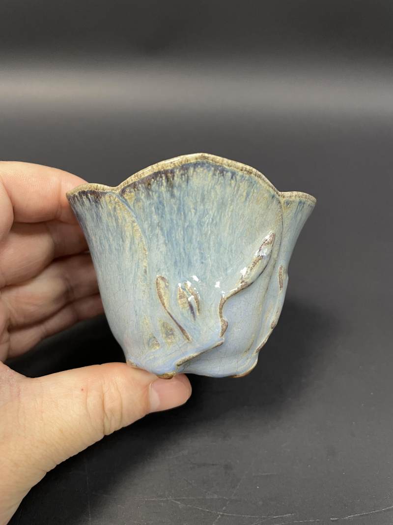 清早期 紫砂胎宜钧釉玉兰杯 - 图3