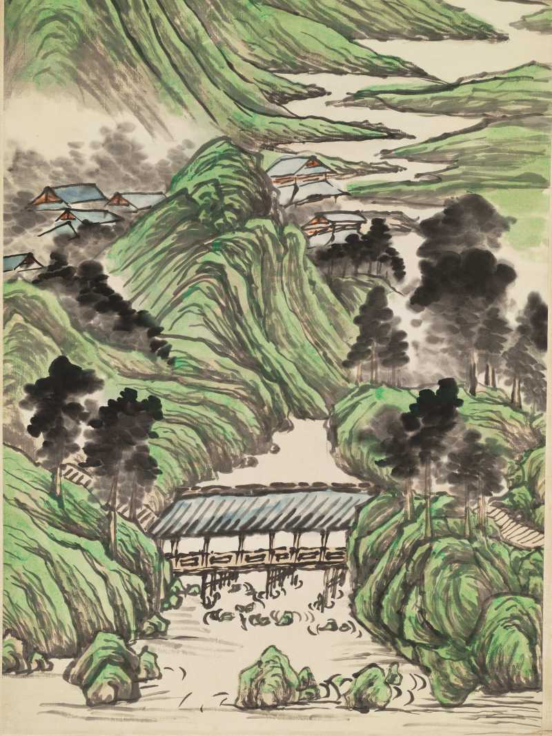 李云汉 青绿山水四屏 - 图37