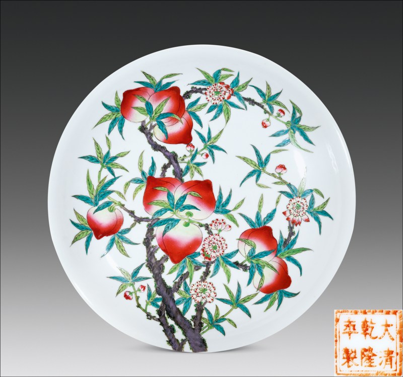 民国 粉彩九桃图大盘