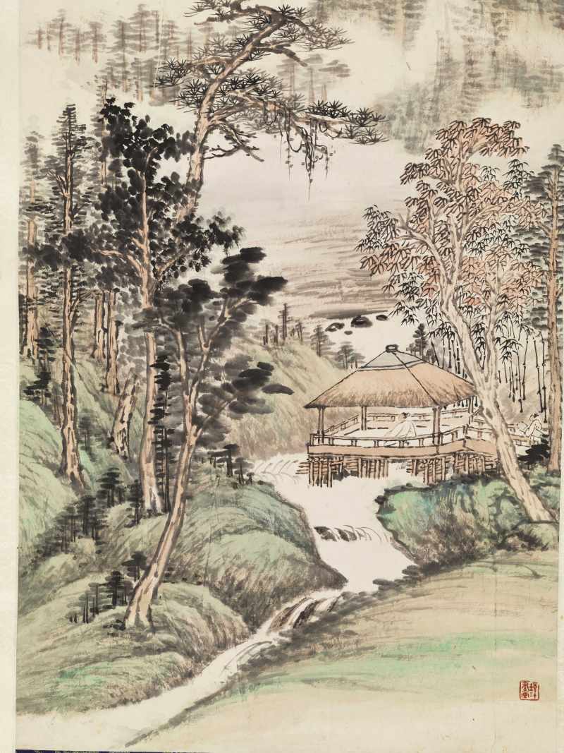 庚午（1930年）作 吴镜汀 溪亭独坐 - 图5