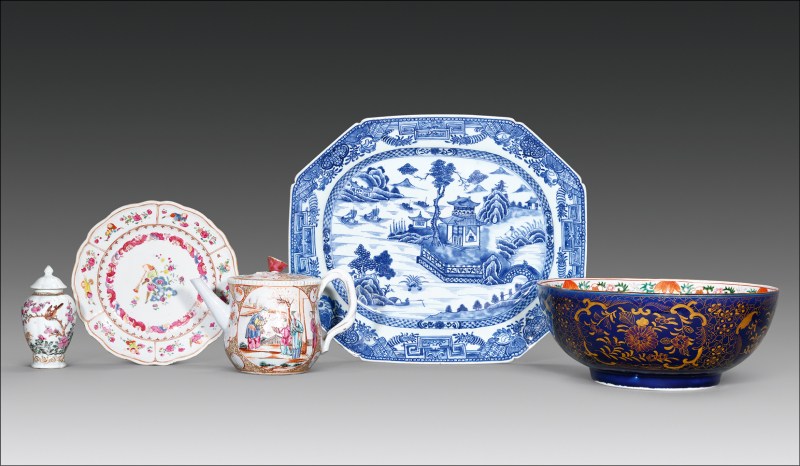 清乾隆 青花、粉彩、广彩瓷器五件