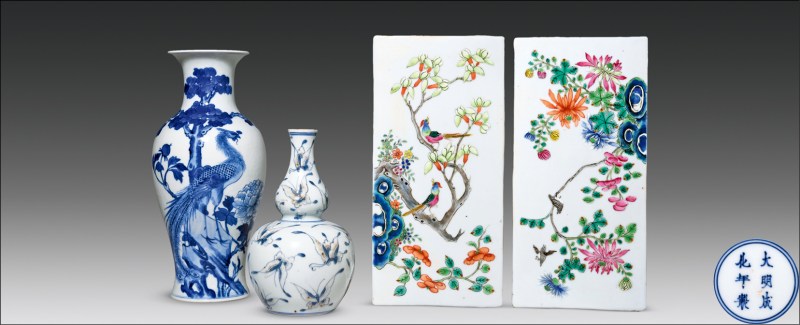 清晚期 青花、青花釉里红、粉彩瓷器四件 - 图1